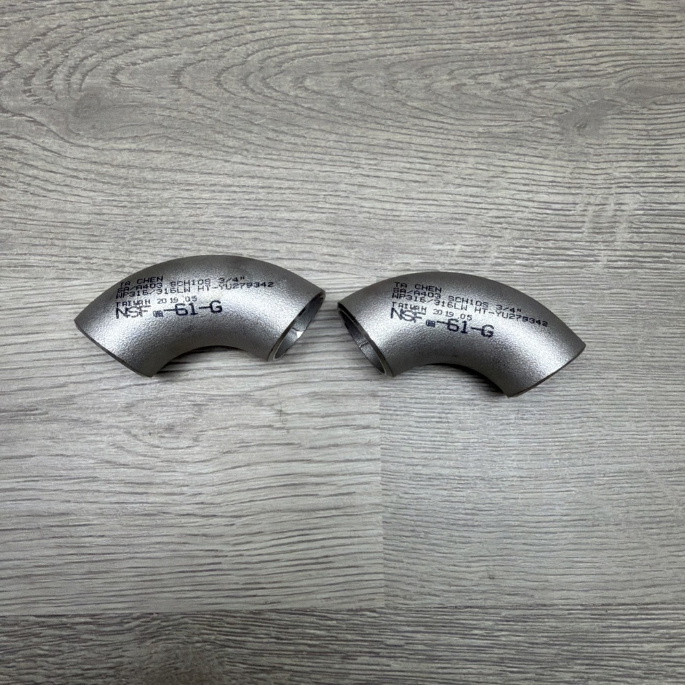 Ta Chen 3/4" Stainless Steel Butt‎ Weld SCH10S 316 90 Elbow Lot Of Two